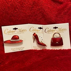 3 Vintage colour mates brooches